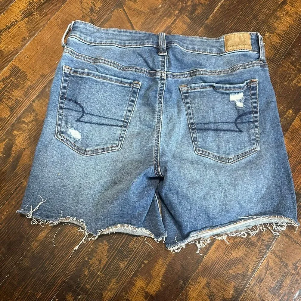 American Eagle distressed denim midi cut off shorts